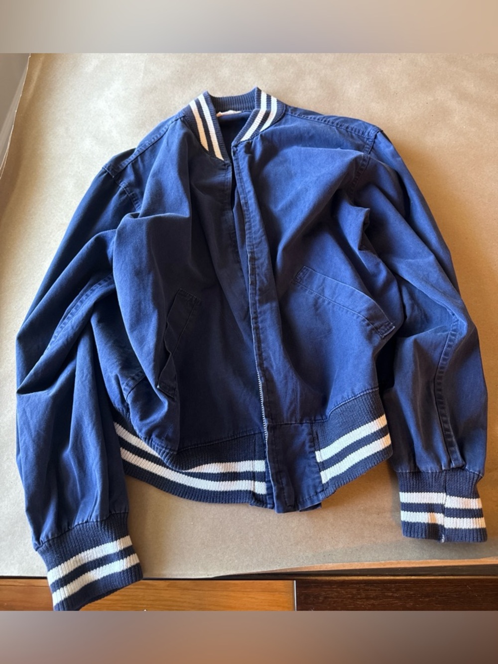 Vintage Champion Bomber Jacket Navy Varsity Style Cropped Athletic Medium